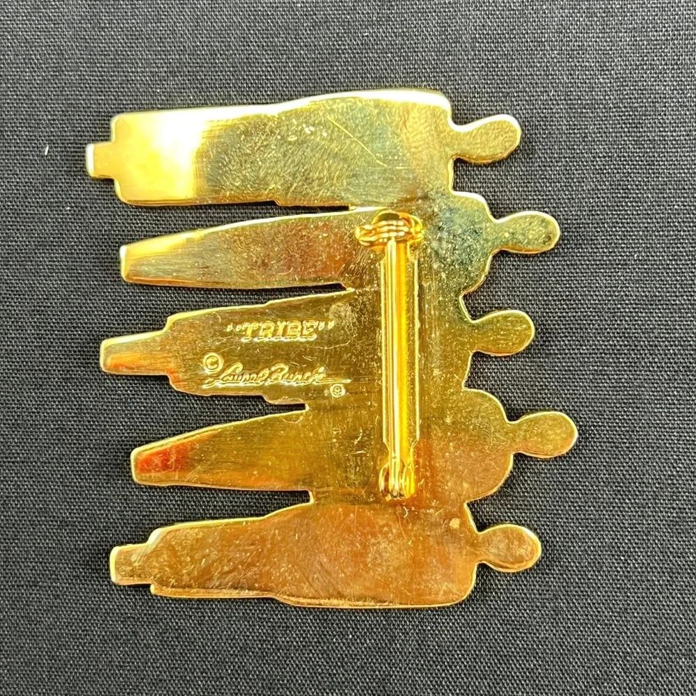 Laurel Burch Tribe Brooch Multicolor‎ Enamel Figural Gold Tone Vintage